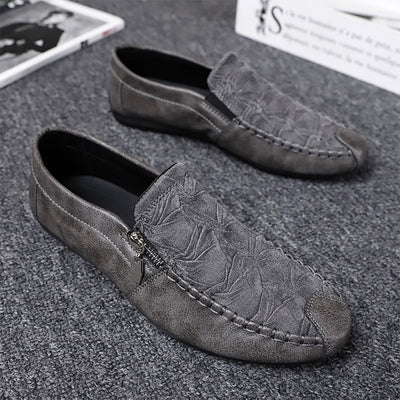 Men’s Slip-On Loafers – Leather – Moccasin Stitch – Metal Zip – Classic Fit