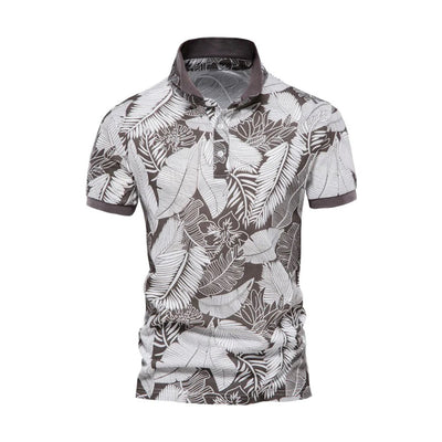 Men’s Polo Shirt – Slim Fit – Breathable Blend – Tropical Print – Short Sleeve
