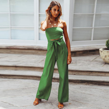 Strapless casual women's jumpsuit with elastic waist