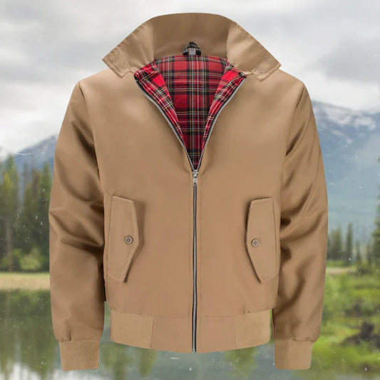 Men's casual bomber jacket with checked lining