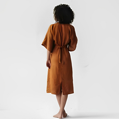 Women's Wrap Dress - V-Neck - Kimono Sleeve - Tailored Waist - Midi Length Elegant