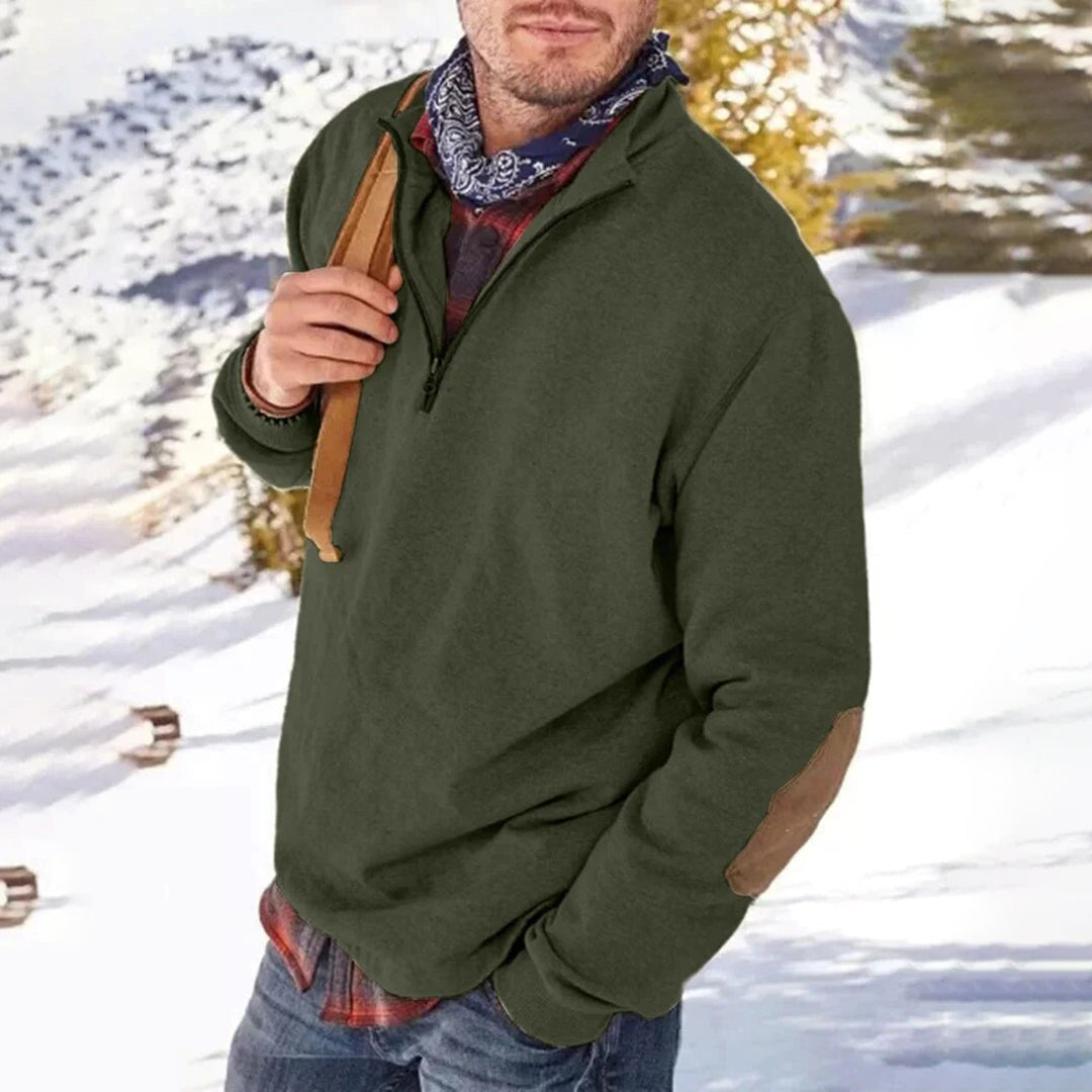 Men’s Casual Sweater – Relaxed Fit – Soft Knit – Half Zip – Elbow Patch Detail