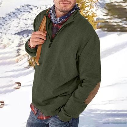 Men’s Casual Sweater – Relaxed Fit – Soft Knit – Half Zip – Elbow Patch Detail