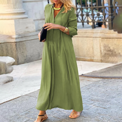 Women’s Maxi Dress – Luxury Fabric – Flowing Fit – V-Neck – Long Sleeve Elegance