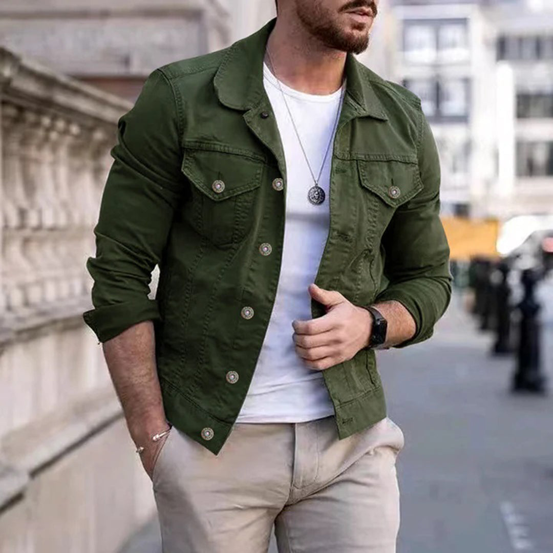 Men’s Casual Jacket – Slim Fit – Breathable Blend – Button-Up – Chest Pockets