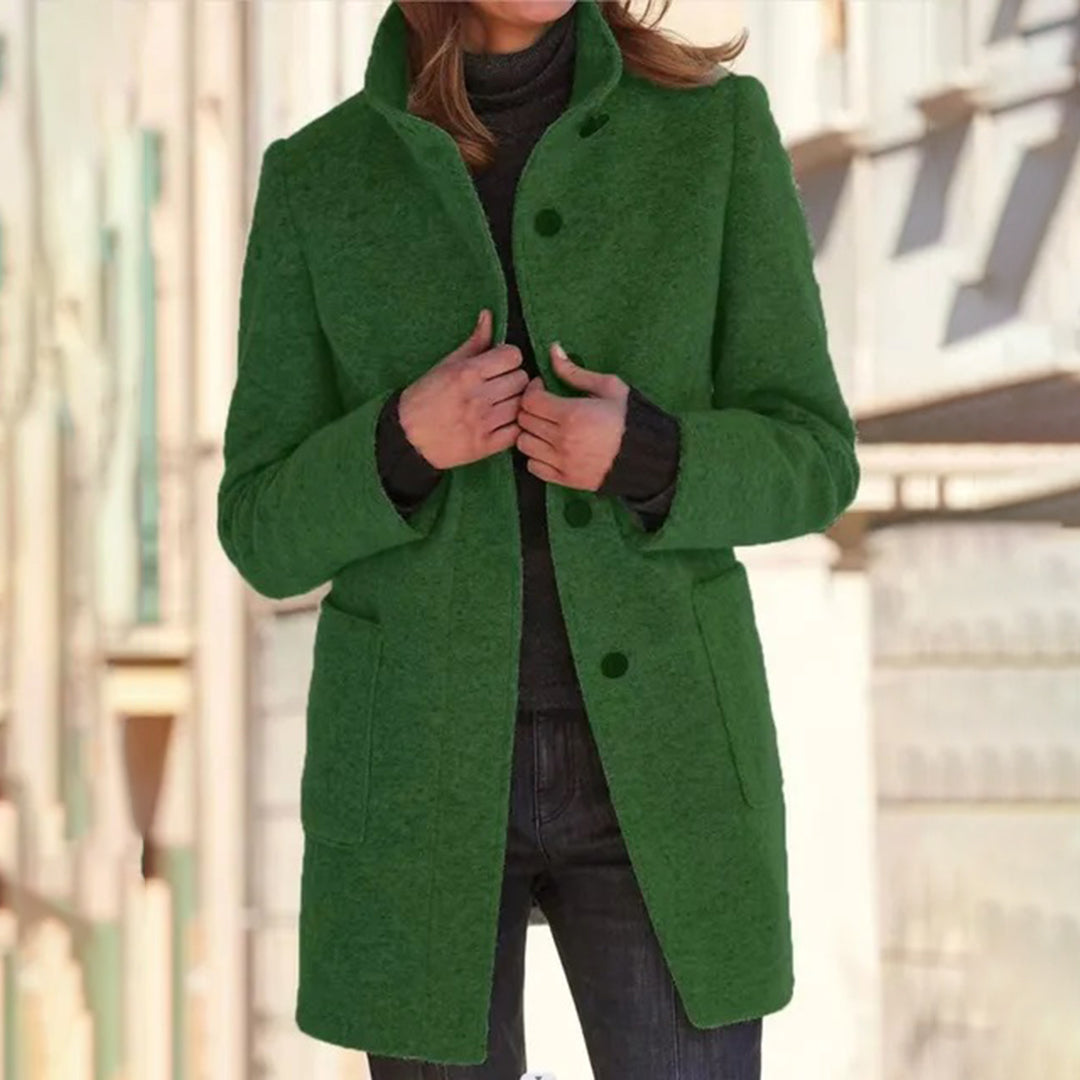 Women's long sleeve casual coat with stand collar