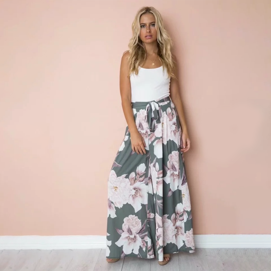 High waist floral print trousers for women