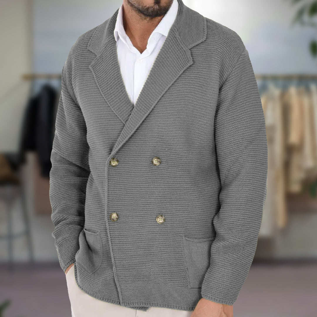Men’s Cardigan – Textured Knit – Regular Fit – Double-Breasted – Blazer Lapel