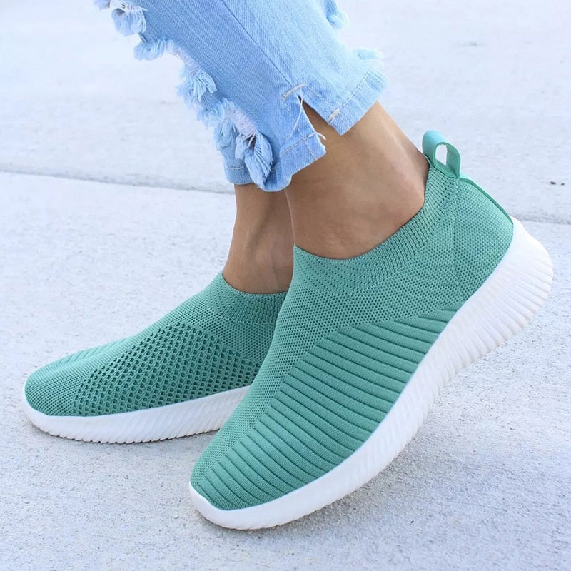 Women's Slip-On Sneakers - Breathable Knit Upper - Lightweight Comfort Fit