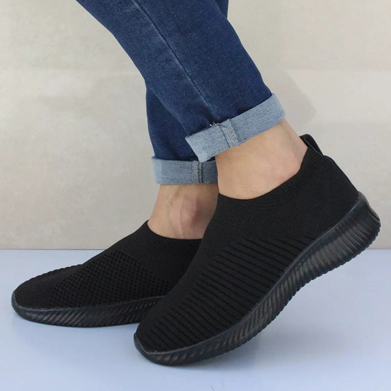 Women's Slip-On Sneakers - Breathable Knit Upper - Lightweight Comfort Fit