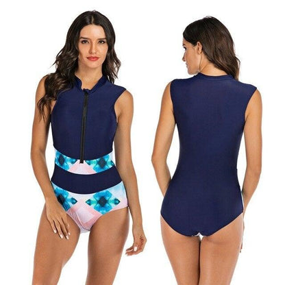 Women's Sporty One-Piece Swimsuit with Front Zipper