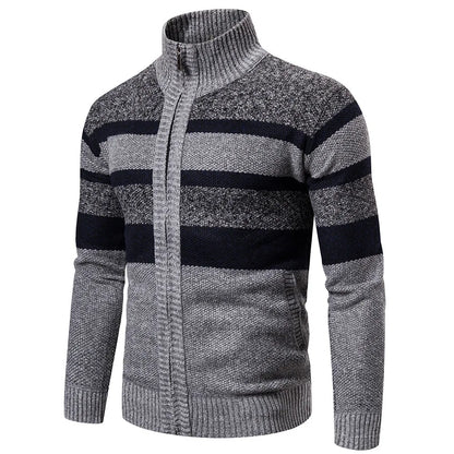 Striped men's cardigan with zipper