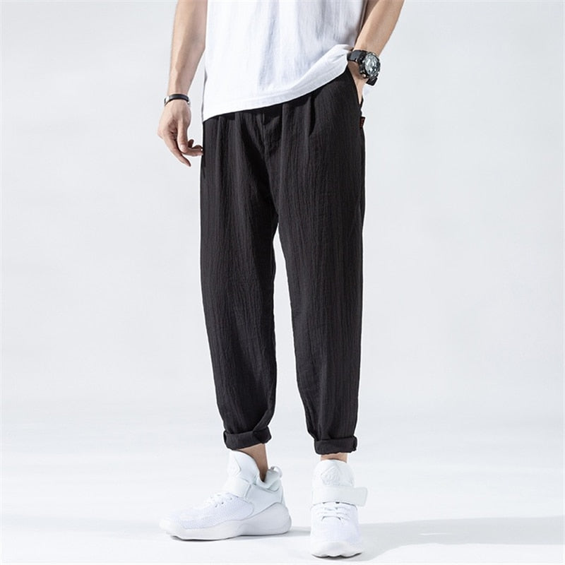 Men’s Casual Trousers - Relaxed Fit - Elastic Waist - Lightweight Breathable Blend