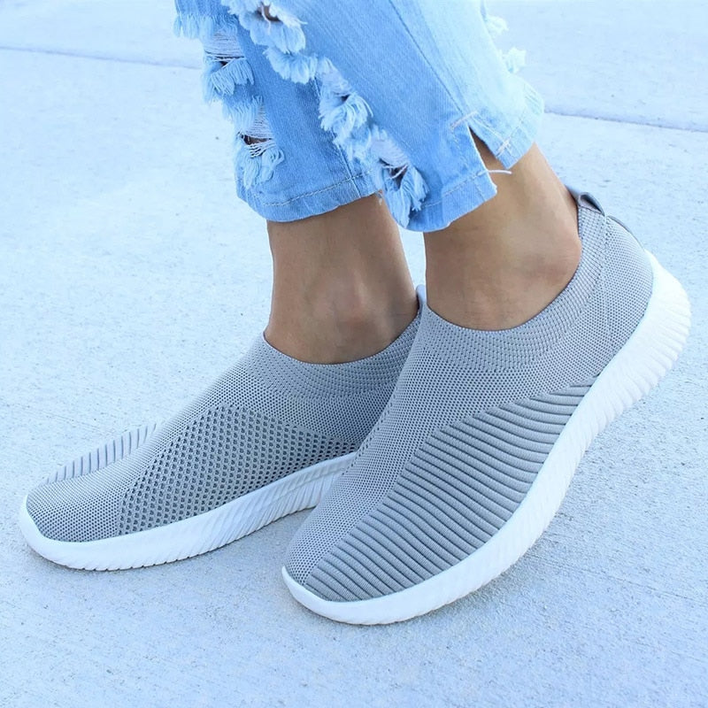 Women's Slip-On Sneakers - Breathable Knit Upper - Lightweight Comfort Fit