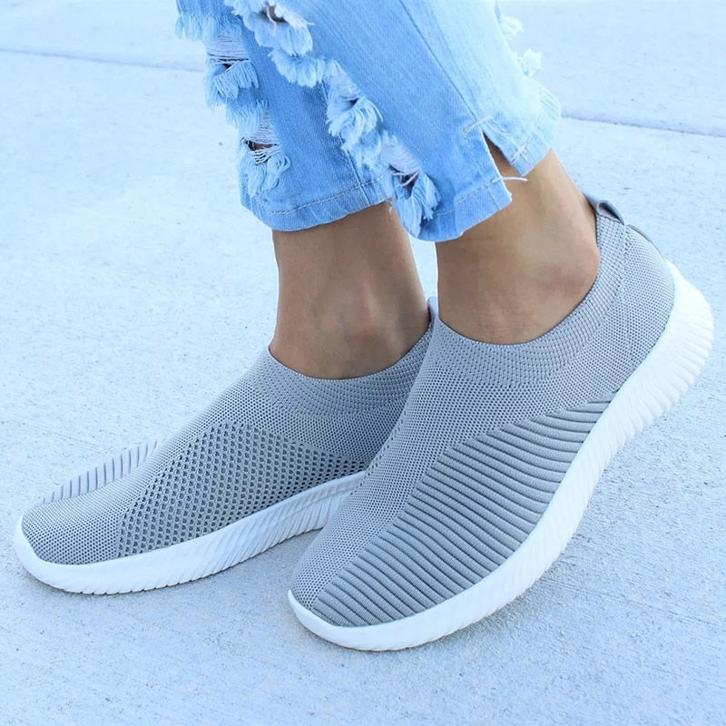 Women's Slip-On Sneakers - Breathable Knit Upper - Lightweight Comfort Fit