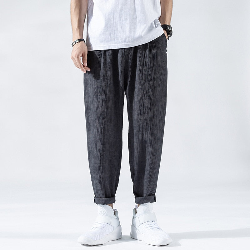 Men’s Casual Trousers - Relaxed Fit - Elastic Waist - Lightweight Breathable Blend