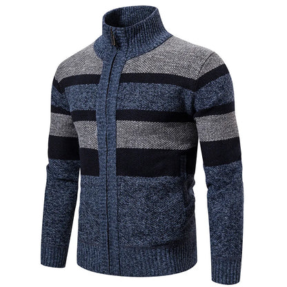 Striped men's cardigan with zipper