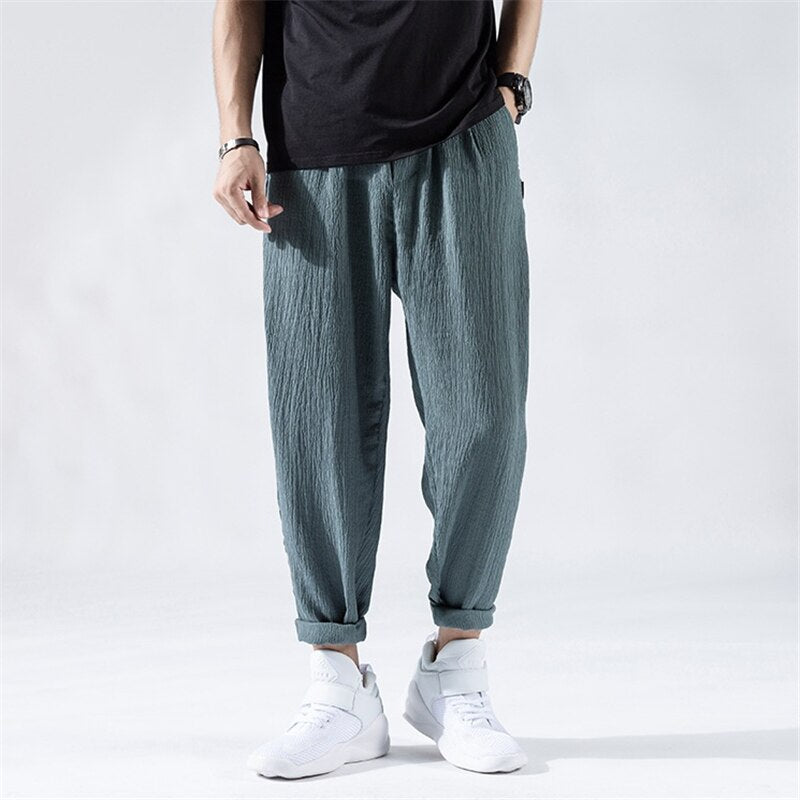 Men’s Casual Trousers - Relaxed Fit - Elastic Waist - Lightweight Breathable Blend