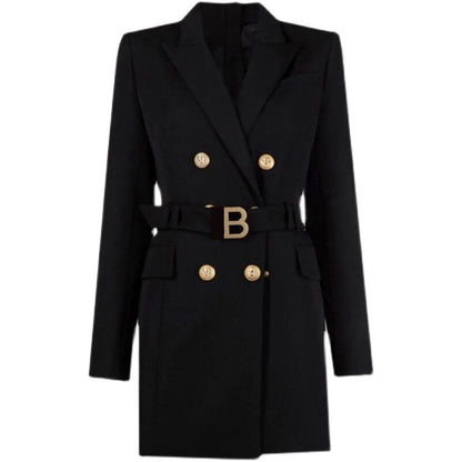 Women's Blazer Dress - Tailored Fit - Double Breasted - Waist Belt - Mini Length