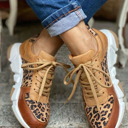 Women's Sneakers - Lace-Up Comfort - Animal Print Accents - Cushioned Sole