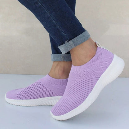 Women's Slip-On Sneakers - Breathable Knit Upper - Lightweight Comfort Fit