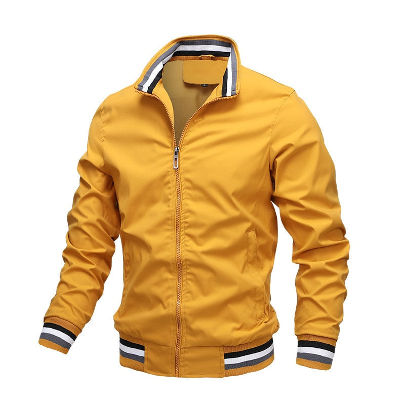Men’s Jacket – Slim Fit – Breathable Blend – Stand Collar – Ribbed Trim – Zip Front