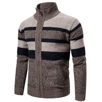 Striped men's cardigan with zipper