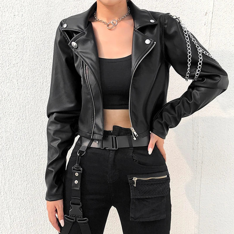 Women's casual jacket with eye-catching silver chains