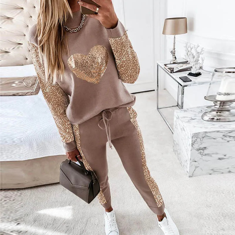 Women's Loungewear Set - Soft Velour - Sequin Embellished Sweatshirt & Joggers