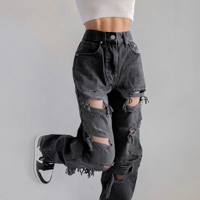 Ripped jeans for women with raw hem