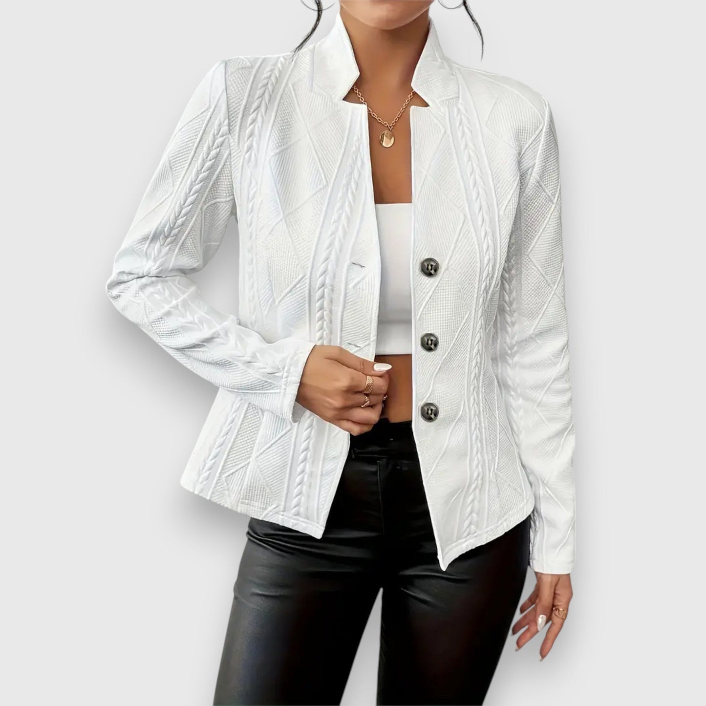 Women’s Jacket – Structured Fit – Soft Knit Texture – Cable Stitch – Button Front