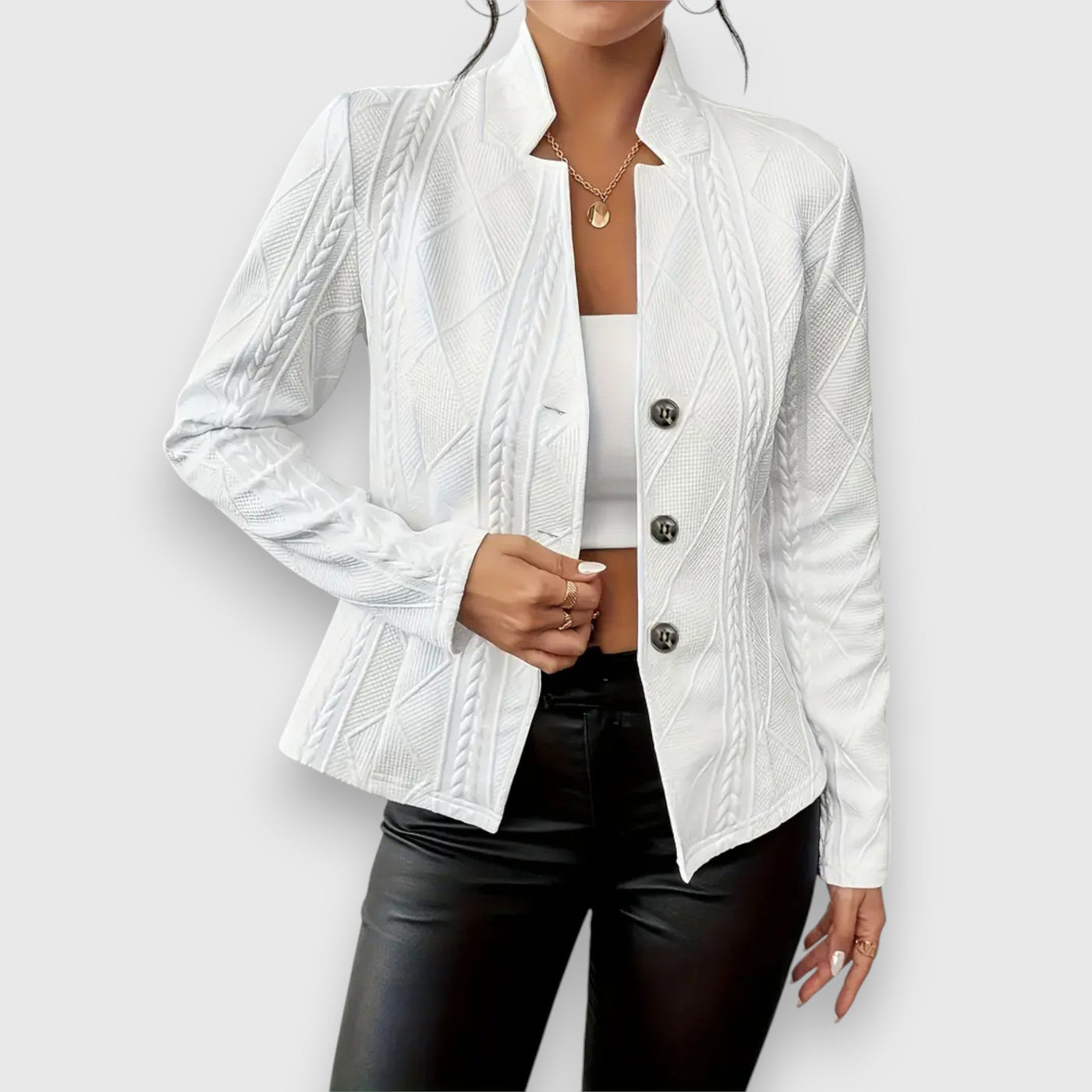 Women’s Jacket – Structured Fit – Soft Knit Texture – Cable Stitch – Button Front