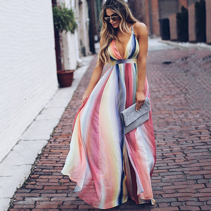 Women’s Maxi Dress – Flowing Fit – Deep V-Neck – Sleeveless – Breathable Blend