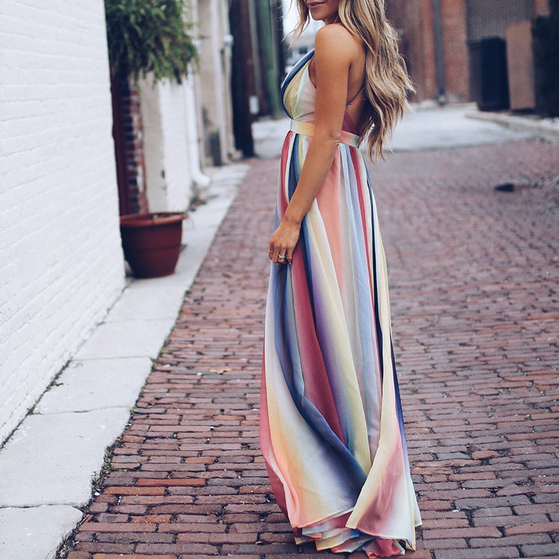 Women’s Maxi Dress – Flowing Fit – Deep V-Neck – Sleeveless – Breathable Blend