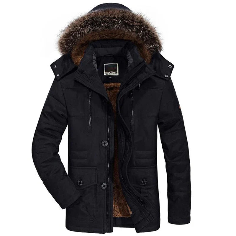 Men’s casual outdoor coat with thick velvet lining and fur collar