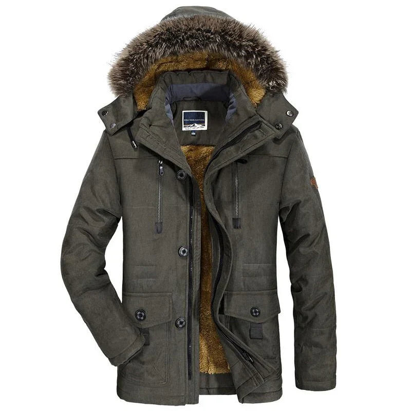 Men’s casual outdoor coat with thick velvet lining and fur collar