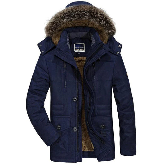 Men’s casual outdoor coat with thick velvet lining and fur collar