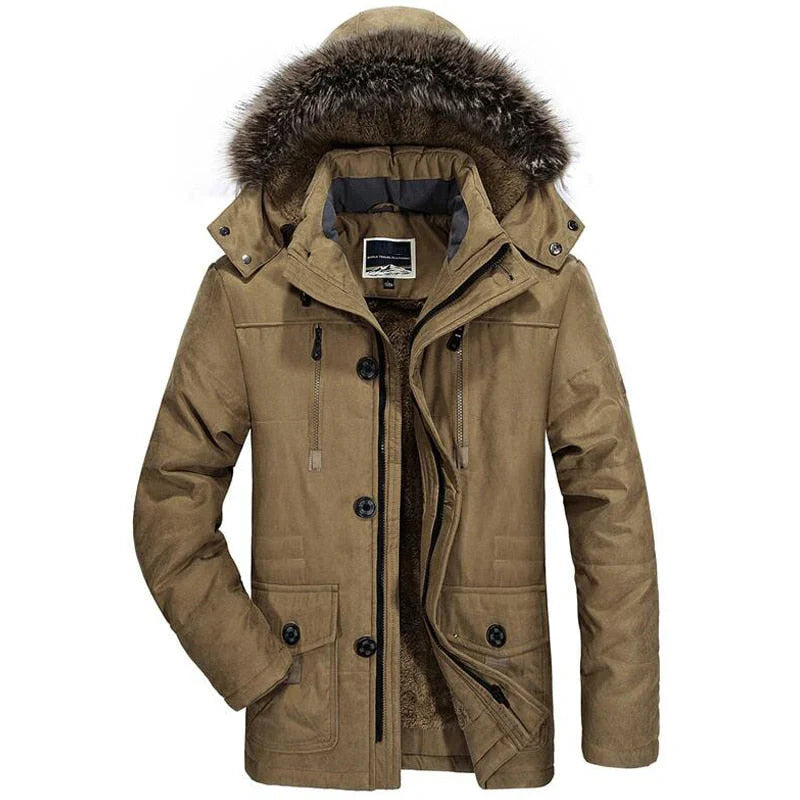 Men’s casual outdoor coat with thick velvet lining and fur collar