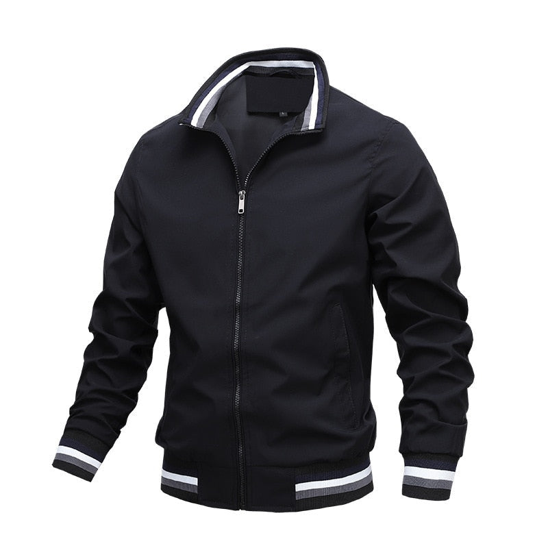 Men’s Jacket – Slim Fit – Breathable Blend – Stand Collar – Ribbed Trim – Zip Front