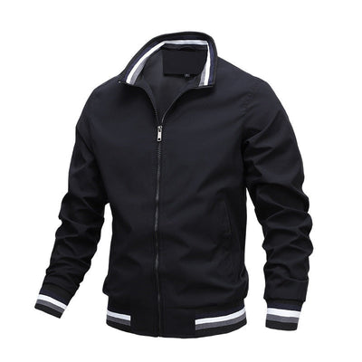 Men’s Jacket – Slim Fit – Breathable Blend – Stand Collar – Ribbed Trim – Zip Front