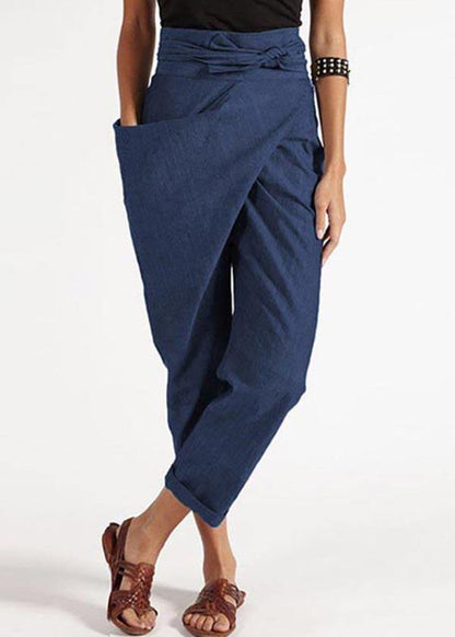 Women’s Trousers – Asymmetrical Wrap Design – High Waist – Relaxed Fit – Natural Fibers