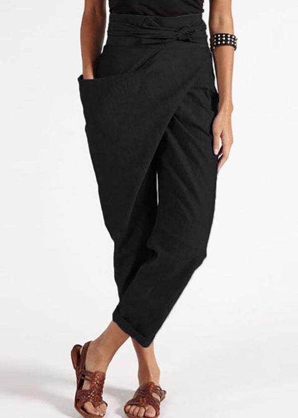 Women’s Trousers – Asymmetrical Wrap Design – High Waist – Relaxed Fit – Natural Fibers