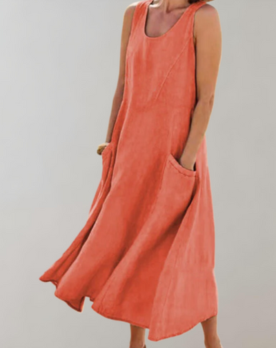 Sleeveless Women's Casual Summer Dress with Pockets - Lightweight Fabric