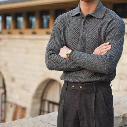 Men's knitted slim fit lapel sweater
