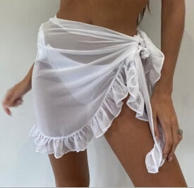Women’s Wrap Skirt – Breathable Blend – Ruffled Hem – Tie Waist – Short Length