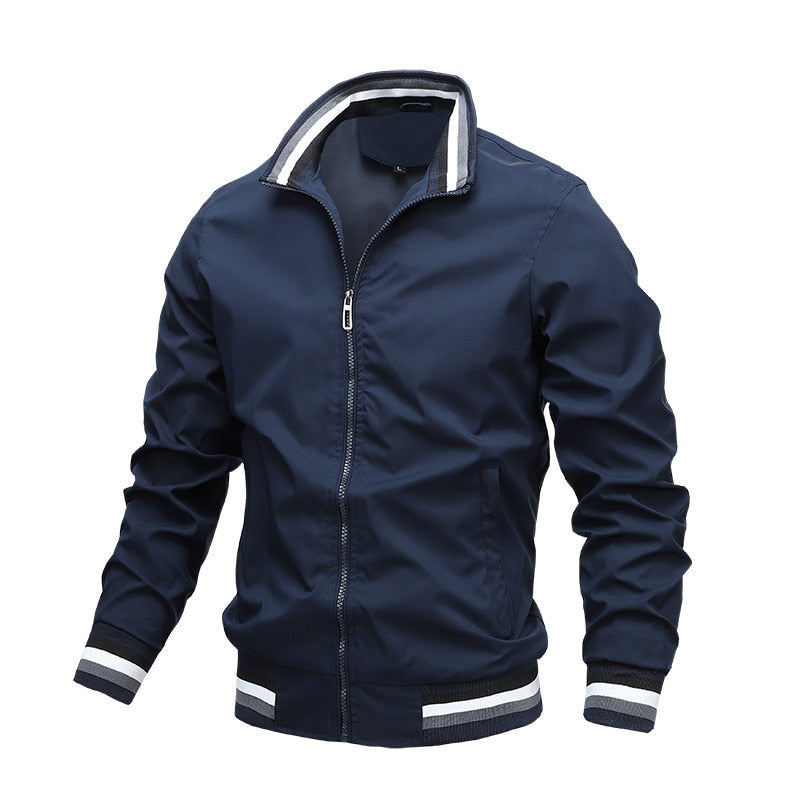 Men’s Jacket – Slim Fit – Breathable Blend – Stand Collar – Ribbed Trim – Zip Front