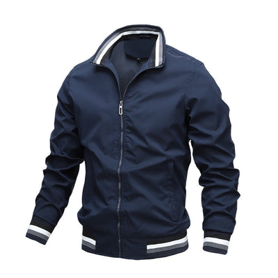 Men’s Jacket – Slim Fit – Breathable Blend – Stand Collar – Ribbed Trim – Zip Front