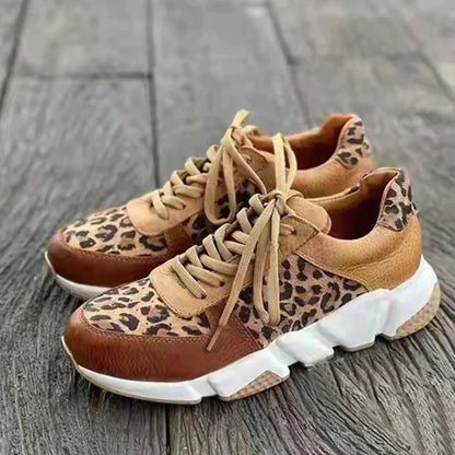 Women's Sneakers - Lace-Up Comfort - Animal Print Accents - Cushioned Sole