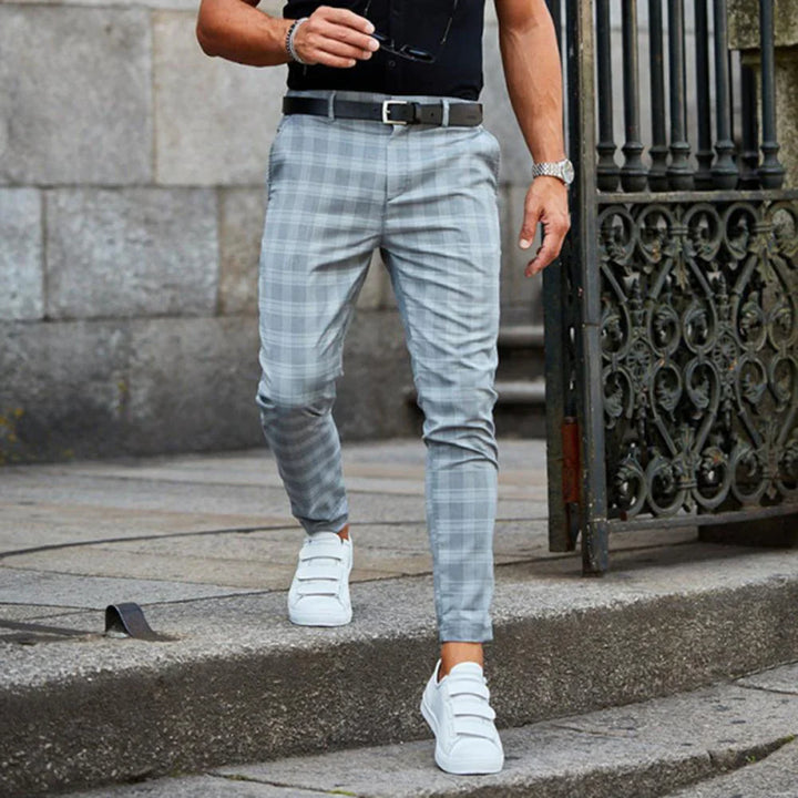 Men's Slim-Fit Trousers - Plaid Pattern - Tapered Leg - Smart Casual Wear