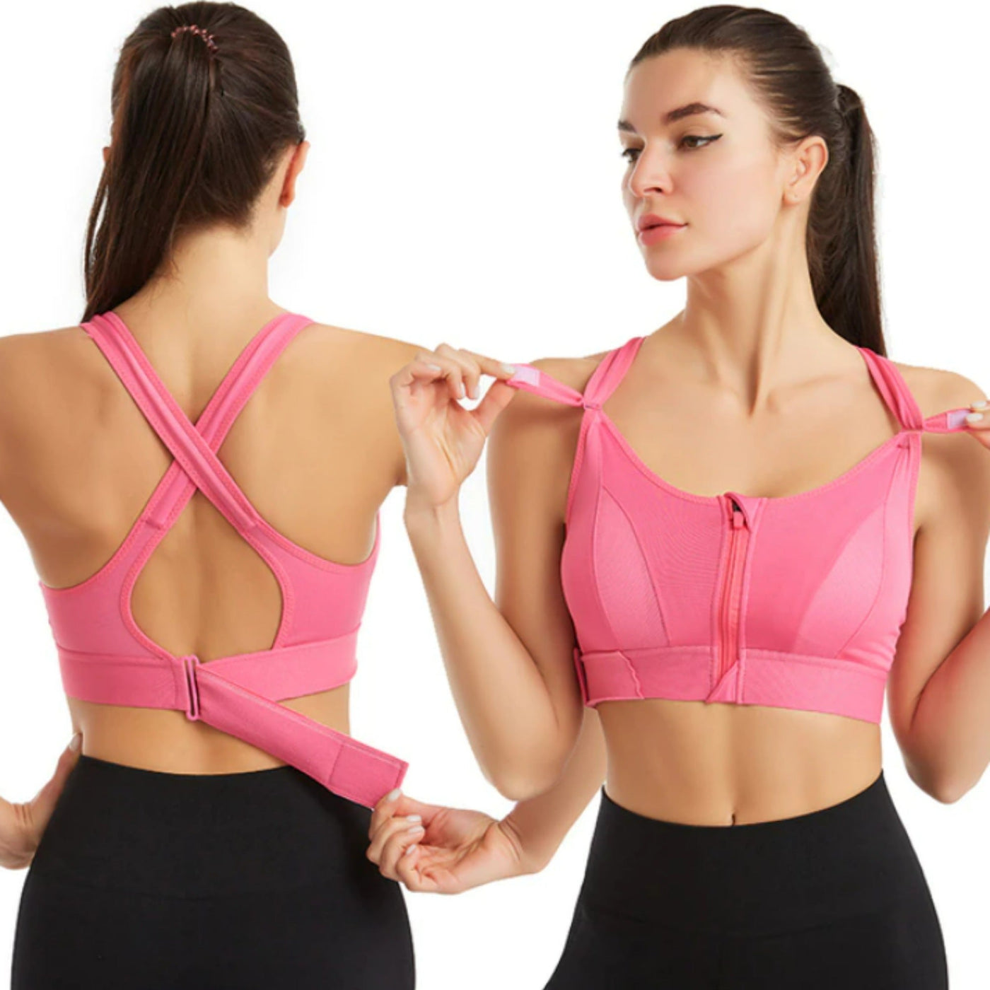 Women’s Sports Bra – High Support – Front Zip – Crossback – Breathable Blend